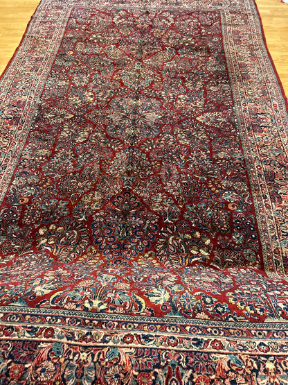Antique Persian Sarouk Rug, 10'3" x 18'5", in ivory, navy and red - photo 4