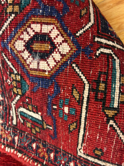 Antique Persian Kurdish Runner, 3'2" x 12'11", in ivory, navy and red - photo 4