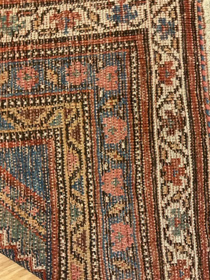 Antique Persian Kurdish Rug, 3'5" x 6'3", in blue, brown, ivory and salmon - photo 3