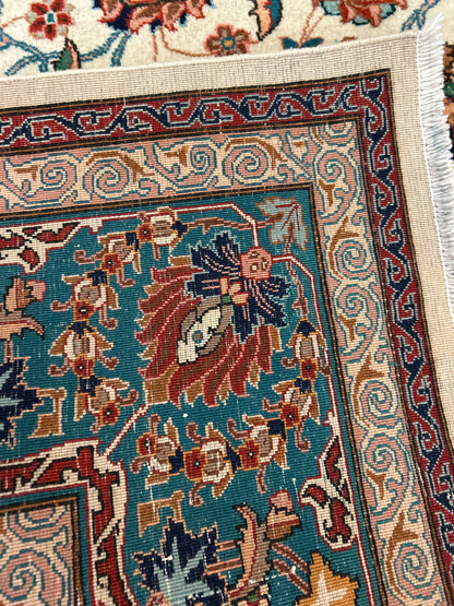 Vintage Persian Tabriz Rug, 8'1" x 10'1", in ivory, pink, red and teal - photo 4