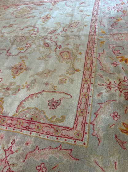 Antique Turkish Oushak Rug, 9'5" x 13', in gold, khaki and red - photo 5