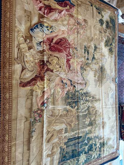 Sino Tapestry Aubusson Tapestry, 6'9" x 9', in beige, gold, green and rose