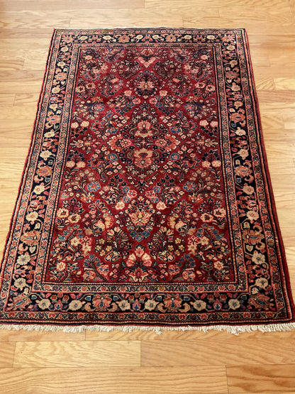 Antique Persian Sarouk Rug, 3'3" x 4'8", in ivory, navy, red and salmon - photo 4