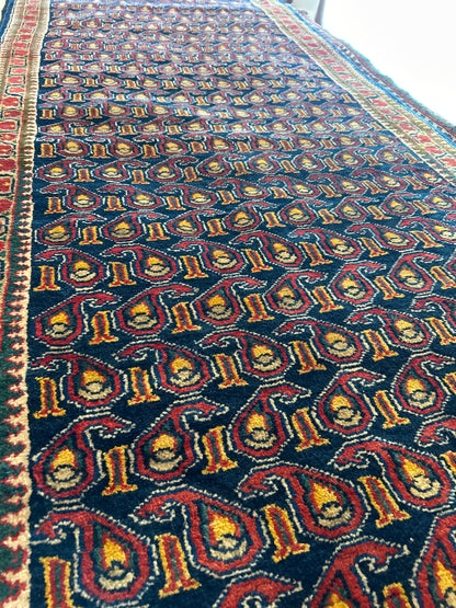 Vintage Persian Kurdish Runner, 3'3" x 9'10", in gold, ivory, navy and red - photo 4