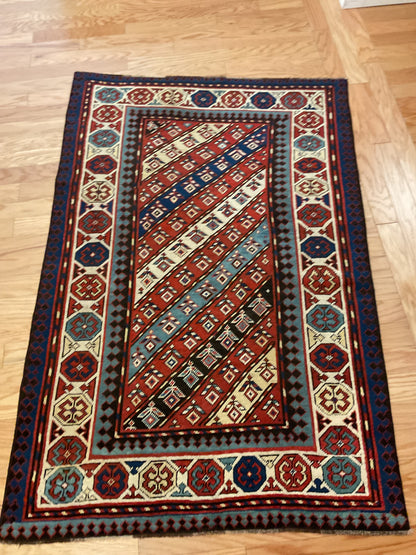 Antique Russian Kazak Rug, 3'6" x 5'4", in blue, ivory, navy and red - photo 2