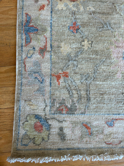 Afghan Oushak Runner, 3' x 7'10", in blue, grey, ivory and red - photo 2