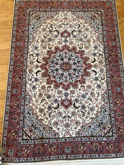 Persian Tabriz Rug, 3'4" x 4'10", in grey, ivory and rose