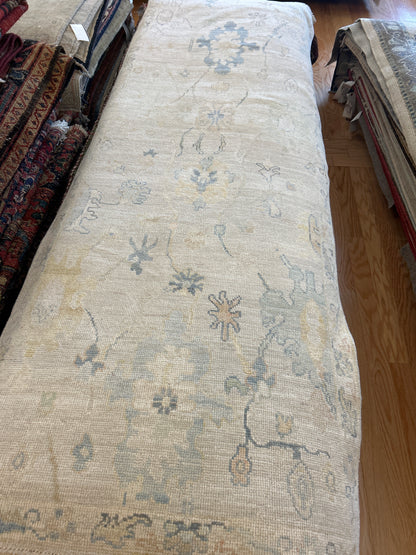 Afghan Oushak Runner, 2'10" x 8'1", in baby blue, beige, grey and ivory