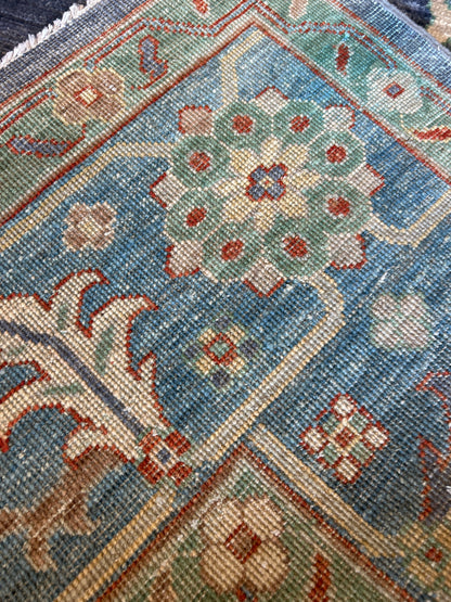 Afghan Oushak Rug, 9'6" x 13'7", in blue, green, ivory and orange - photo 4