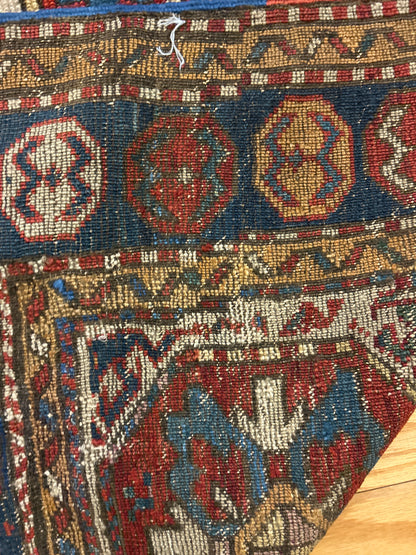 Antique Russian Kazak Runner, 4' x 8'5", in blue, gold, ivory and navy - photo 3