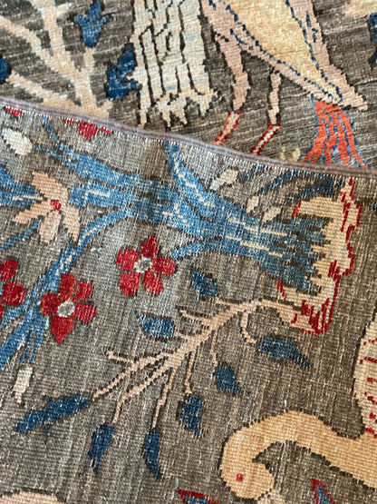 Afghan Peshawar Runner, 4'2" x 9'5", in blue, charcoal, ivory and orange - photo 3