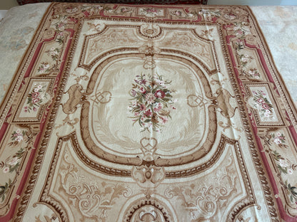 Sino Needlepoint Tapestry, 8' x 10', in beige, ivory, pink and rose - photo 2
