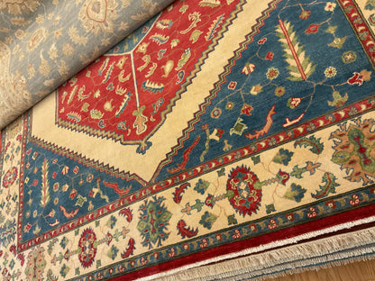 Afghan Kazak Rug, 8'1" x 9'8", in blue, camel and red - photo 3