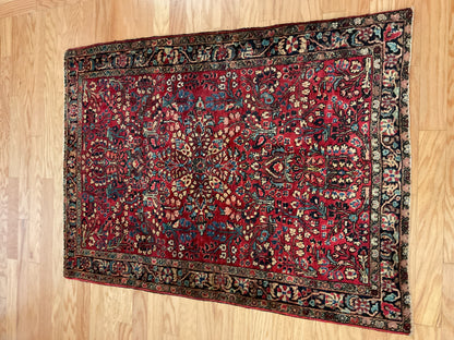 Antique Persian Sarouk Rug, 3'5" x 4'8", in ivory, navy, red and teal - photo 4