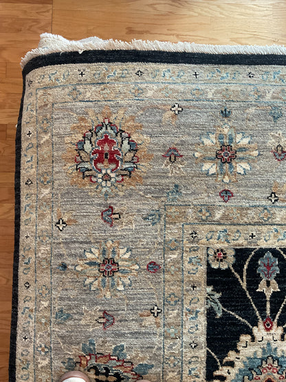 Indian Mohal Rug, 10'1" x 14', in baby blue, beige, black and grey - photo 3
