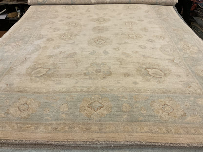 Pakistani Peshawar Rug, 7'11" x 9'9", in baby blue, beige and ivory