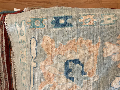 Afghan Oushak Rug, 9' x 11'9", in baby blue, navy, peach and teal - photo 3