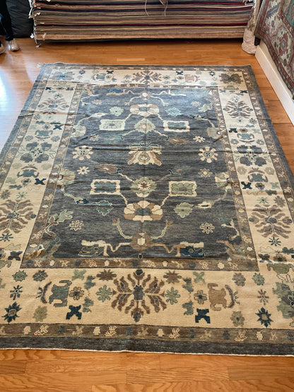 Turkish Oushak Rug, 9'2" x 12'1", in brown, charcoal, ivory and teal - photo 4