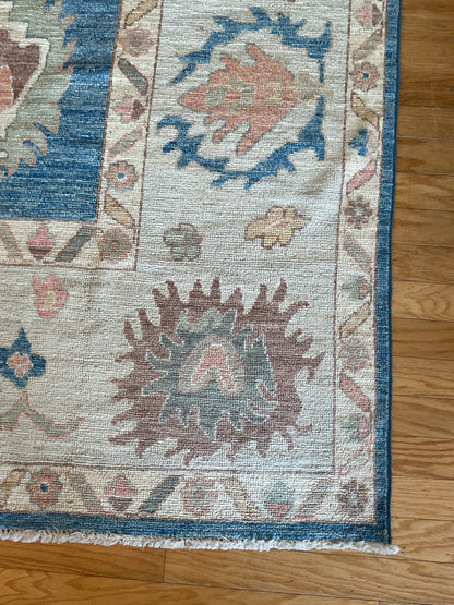 Afghan Oushak Rug, 10' x 14', in beige, blue, brown and peach - photo 4
