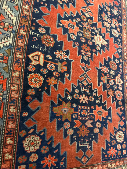 Antique Russian Karabagh Runner, 4'2" x 8'9", in ivory, navy, rust and teal - photo 5