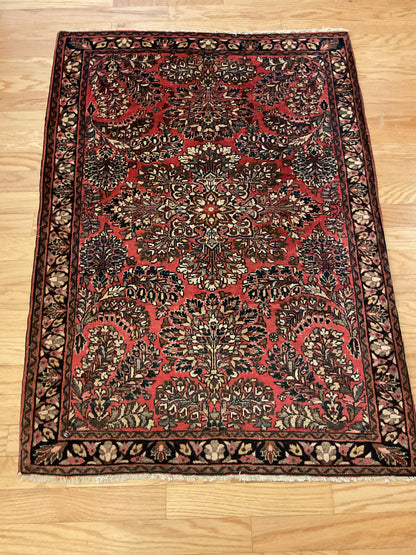 Antique Persian Sarouk Rug, 3'5" x 4'9", in brick, ivory and navy - photo 4