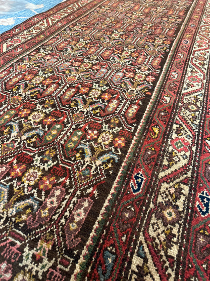 Antique Persian Kurdish Runner, 3'5" x 10'10", in brown, ivory and red - photo 4