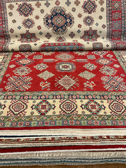 Afghan Kazak Rug, 8'2" x 10'8", in green, ivory and red - photo 2