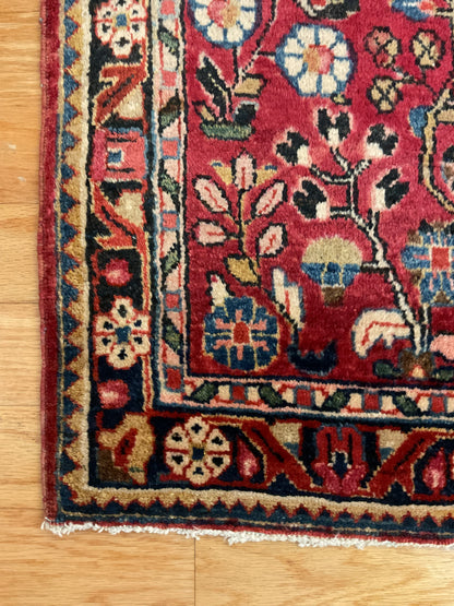 Antique Persian Sarouk Rug, 3'5" x 5'3", in ivory, navy and red - photo 2