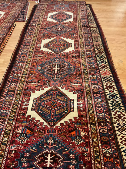 Vintage Persian Karajh Runner, 3'7" x 16'3", in ivory, navy and red - photo 4