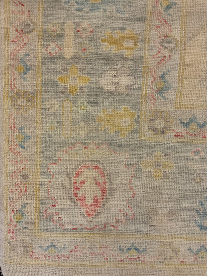 Afghan Oushak Rug, 8' x 9'10", in blue, gold, grey and pink - photo 2