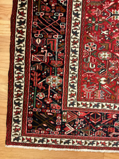 Vintage Persian Karajh Rug, 5' x 6'6", in black, burgundy, ivory and red - photo 2