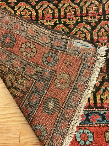Antique Persian Kurdish Runner, 3'7" x 7'8", in brown, gold, navy and rust - photo 4