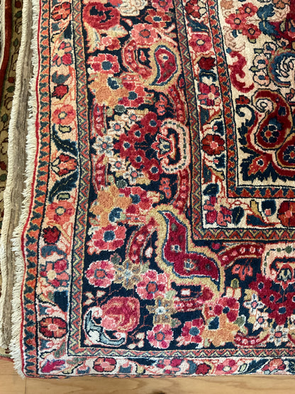 Antique Persian Sarouk Rug, 9'1" x 11', in blue and burgundy - photo 2