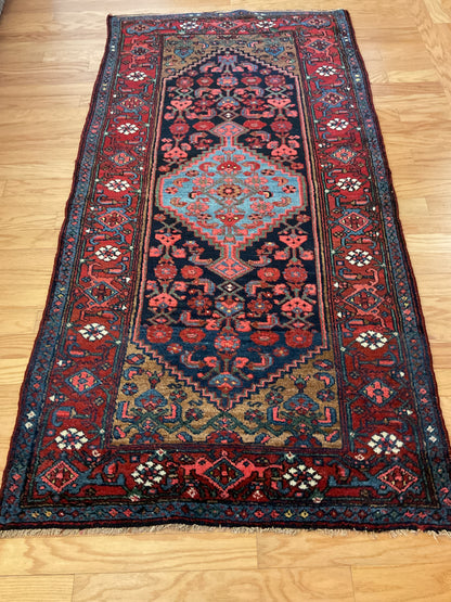 Antique Persian Kurdish Rug, 3'6" x 6'10", in blue, navy, olive and red - photo 4