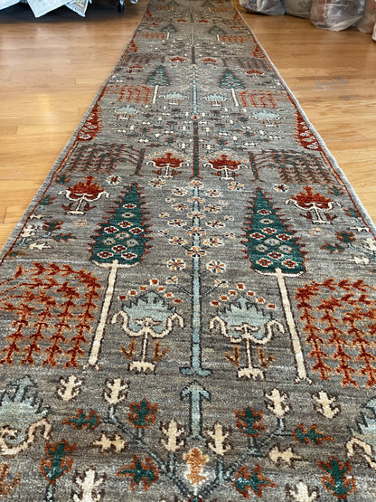 Afghan Bidjar Runner, 2'7" x 20'3", in blue, green, grey and rust - photo 2
