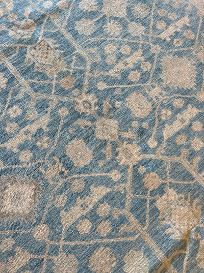 Afghan Oushak Rug, 9' x 11'8", in beige, blue and tan - photo 6