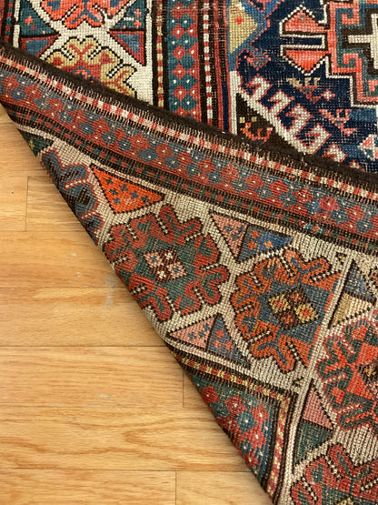 Antique Russian Kazak Rug, 4'7" x 7'3", in ivory, navy, red and rust - photo 3