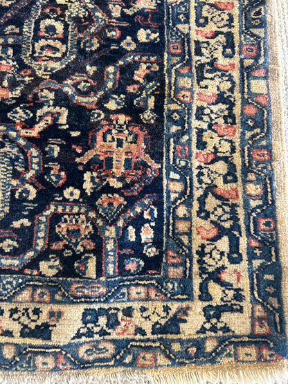Antique Persian Senneh Rug, 3'10" x 4'5", in beige, navy and rose - photo 2
