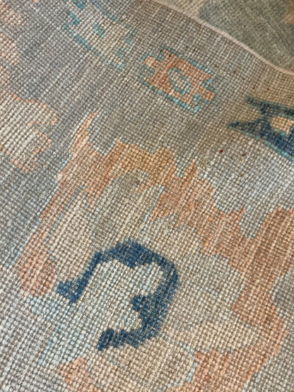 Afghan Oushak Rug, 9' x 11'9", in baby blue, navy, peach and teal - photo 4