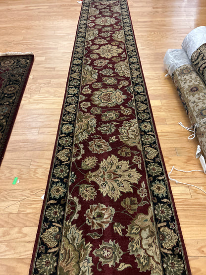 Indian Agra Jaipur Runner, 2'6" x 14'9", in beige, black, burgundy and olive