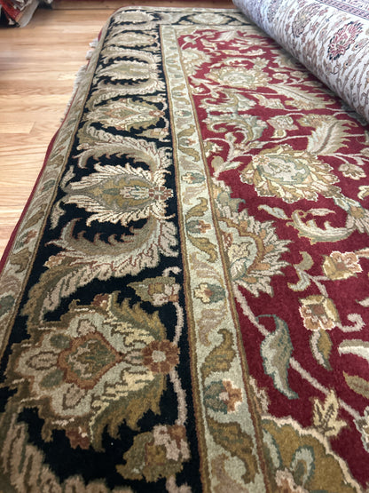 Indian Agra Jaipur Rug, 8' x 9'11", in black, ivory, olive and red - photo 2