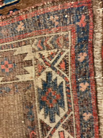 Antique Persian Kurdish Rug, 3'6" x 6', in blue, brown, ivory and navy - photo 3