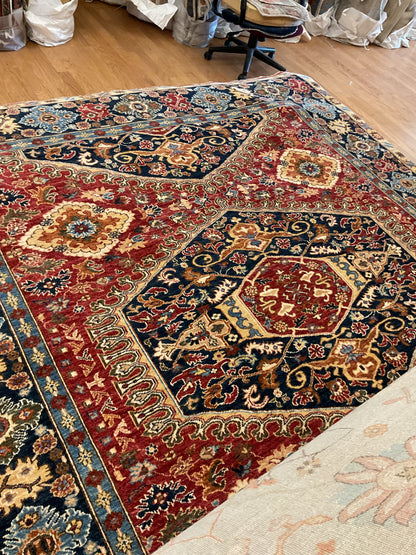 Pakistani Kazak Rug, 9'3" x 9'8", in blue, gold, navy and red - photo 4