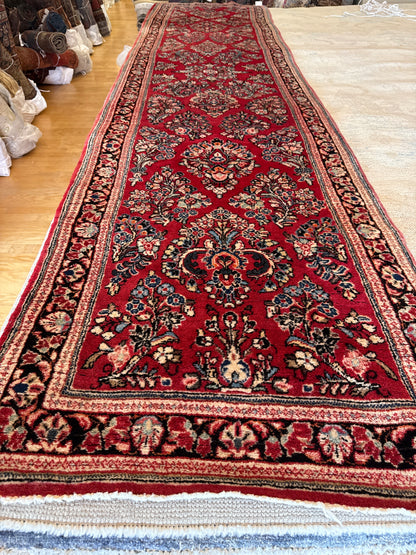Vintage Persian Sarouk Runner, 2'9" x 12'5", in black, ivory, navy and red