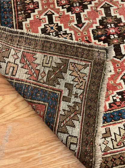 Antique Russian Kazak Rug, 3'5" x 5', in brown, ivory, navy and salmon - photo 3