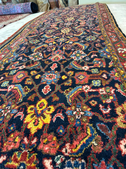 Antique Persian Kurdish Runner, 3'4" x 10', in blue, gold, navy and red - photo 4