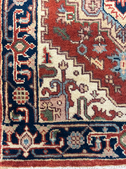 Indian Heriz Runner, 2'7" x 8'3", in baby blue, ivory, navy and rust - photo 2