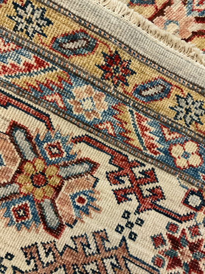 Afghan Kazak Rug, 9'6" x 9'9", in beige, grey, navy and red - photo 2