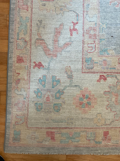 Afghan Oushak Rug, 9'10" x 14', in beige, green, grey and pink - photo 3