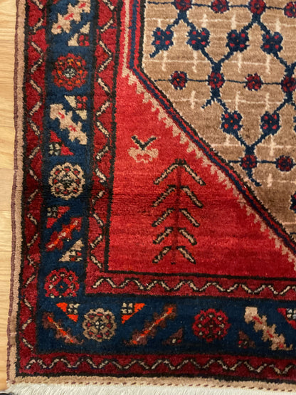 Antique Persian Kurdish Rug, 3'8" x 6'9", in camel, navy and red - photo 2